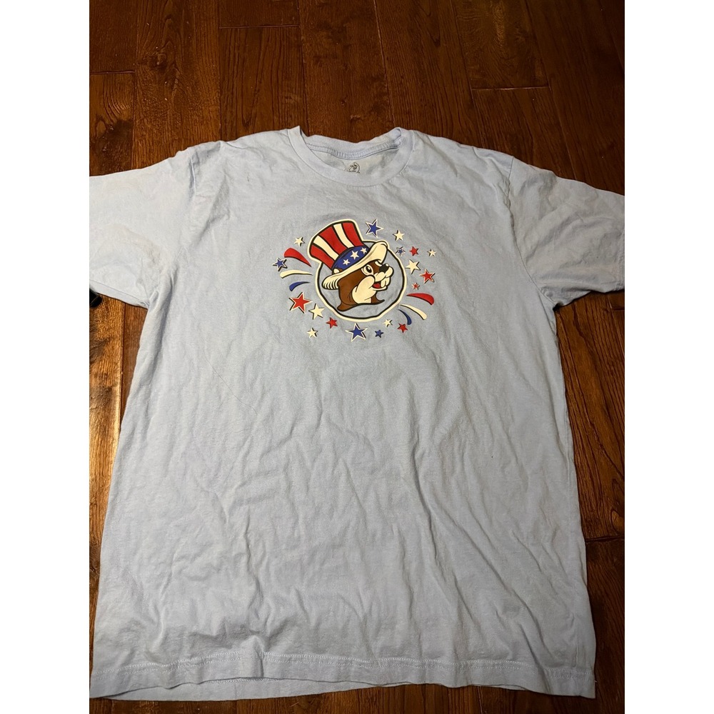 Buc-ee's Sweet Land‎ of Liberty Graphic T-Shirt Mens Large Light Blue Patriotic